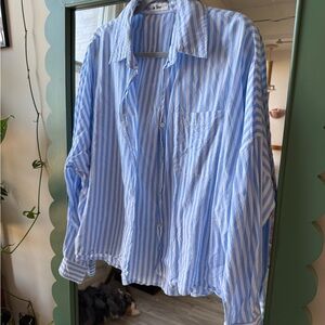 In Bloom Sky Blue and White Striped Button-Down Shirt